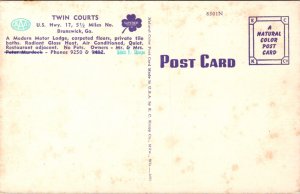Linen Postcard Twin Courts US Highway 17 in Brunswick, Georgia