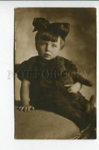 3161700 Charming GIRL w/ Big TEDDY BEAR Toy Vintage REAL PHOTO