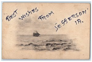 1908 Best Wishes From Ship Sea Waves Jefferson Iowa IA Vintage Antique Postcard