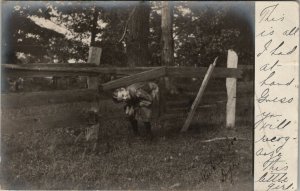 Peek A Boo Girl Under Fence 1908 Zion City Illinois to Wheeling RP Postcard V13