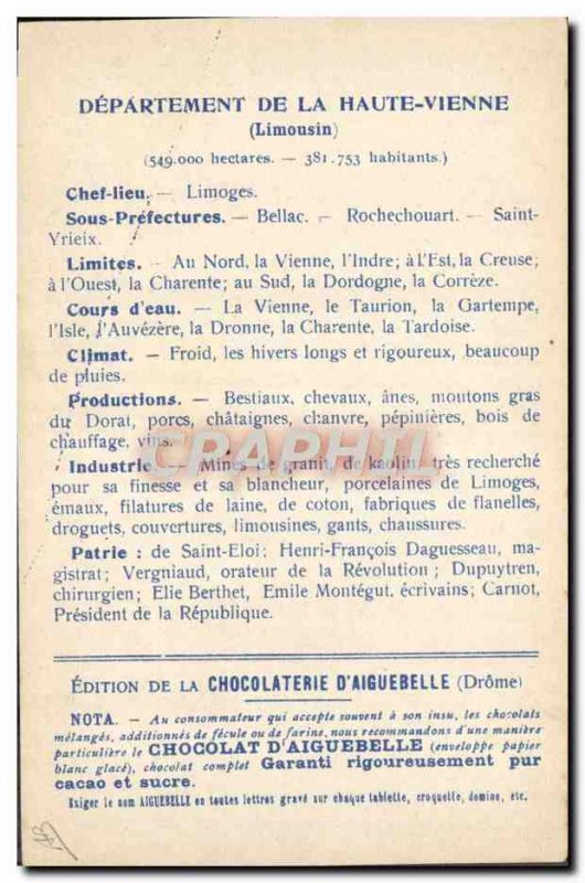 Old Postcard geographical maps of Chocolaterie & # 39Aiguebelle Haute Vienne ...