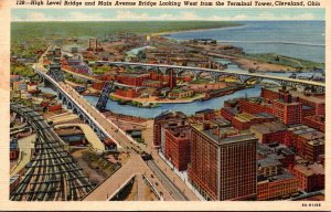 Ohio Cleveland High Level Bridge and Main Avenue Bridge Looking West From Ter...