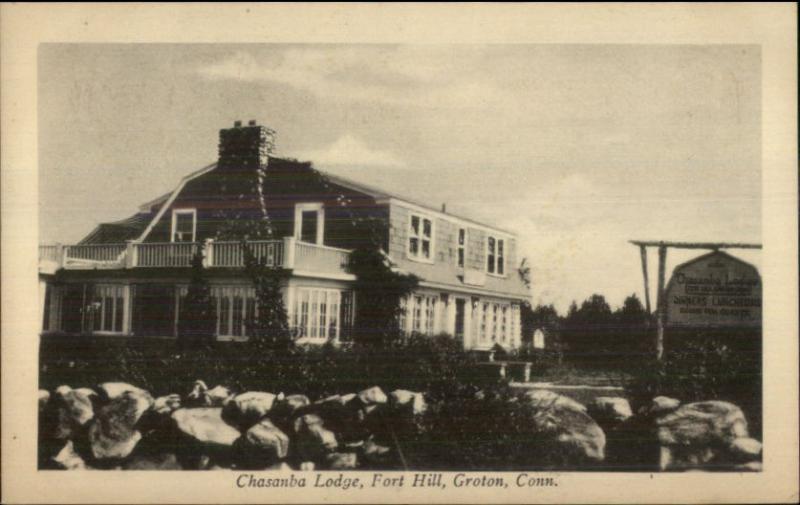 Groton CT Chasanba Lodge Fort Hill Postcard bck