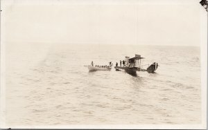 Airplane Crash in Sea Rescue WW1 USS Minneapolis Photo by Vail RPPC Postcard E78