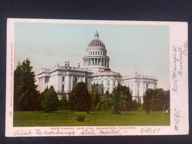 Postcard State Capitol Rear View Sacramento California