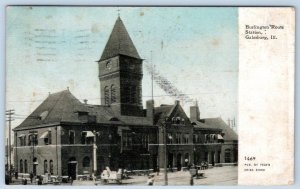 1909 BURLINGTON ROUTE RAILROAD STATION DEPOT GALESBURG ILLINOIS ANTIQUE POSTCARD