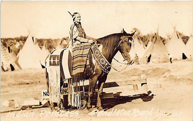 Pendleton OR Round-Up Indian Princess RPPC Postcard