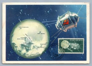 RUSSIAN SPACE STATION VINTAGE POSTCARD w/ CZECH STAMP