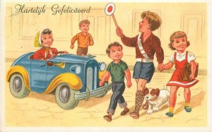 Postcard 1950s Children auto Crosswalk Safety Comic Humor 22-12249