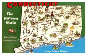 Postcard Map CT - Connecticut State Mapcard - The Nutmeg State