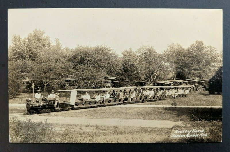 Mint Vintage Benton Harbor Michigan House of David Min Train Autos Behind RPPC