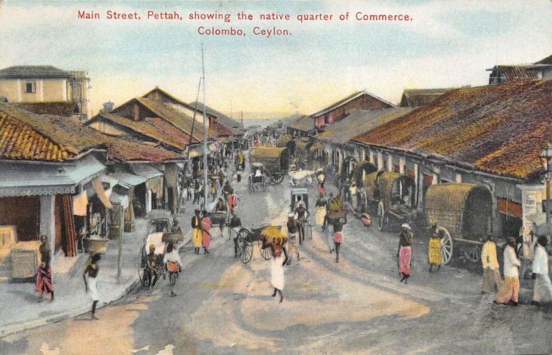 CEYLON c1910 Postcard Main Street Pettah Native Quarter Commerce Colombo Ceylon