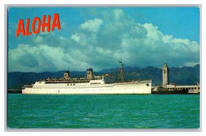 Vintage Postcard HI Matson Luxury Liner Aloha Tower Honolulu Hawaii