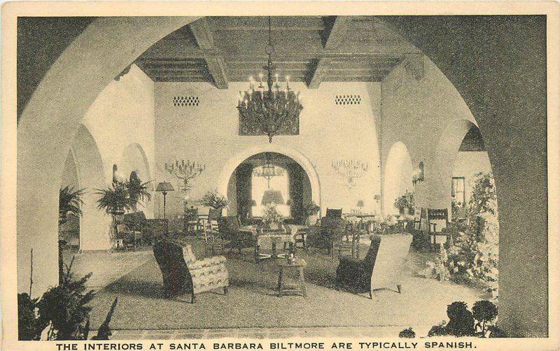 California 1920s Interiors Santa Barbara Biltmore Neuner postcard 6491