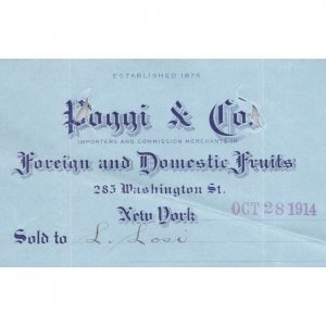 1914 Antique Billhead - POGGI & CO. Foreign & Domestic Fruits - New York, NY
