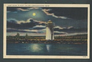 Ca 1925 Post Card Lake Cobbosseecontee ME Maine Lighthouse At Night