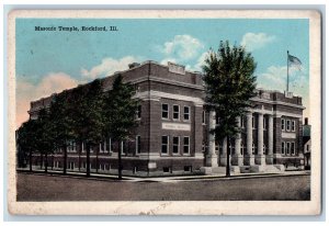 Rockford Illinois IL Postcard Masonic Temple Exterior Roadside c1920's Trees