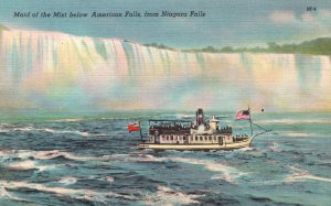 Vintage Postcard 1930s Maid Of Mist Below American Falls Niagara Falls Ontario