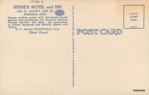 1940s FOSTORIA OHIO Heines Motel Inn Interior entrance linen TEICH POSTCARD 2528