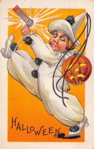 J80/ Halloween Postcard c1910 Stecher Litho Clown Noisemaker JOL 408F 89