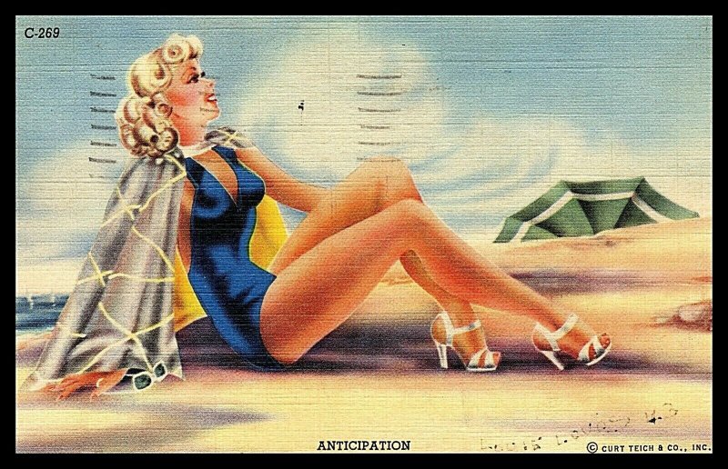 Vintage Postcard Sexy Bathing Beauty Anticipation Risque Postcard Bikini Pinup