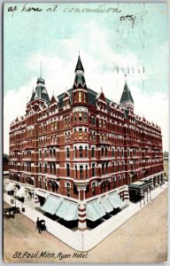 St. Paul MN-Minnesota, 1906 Ryan Hotel Street View Old Cars Vintage Postcard