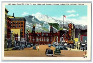 Colorado Springs Colorado Postcard Pikes Peak From Pikes Peak Avenue Cars c1940