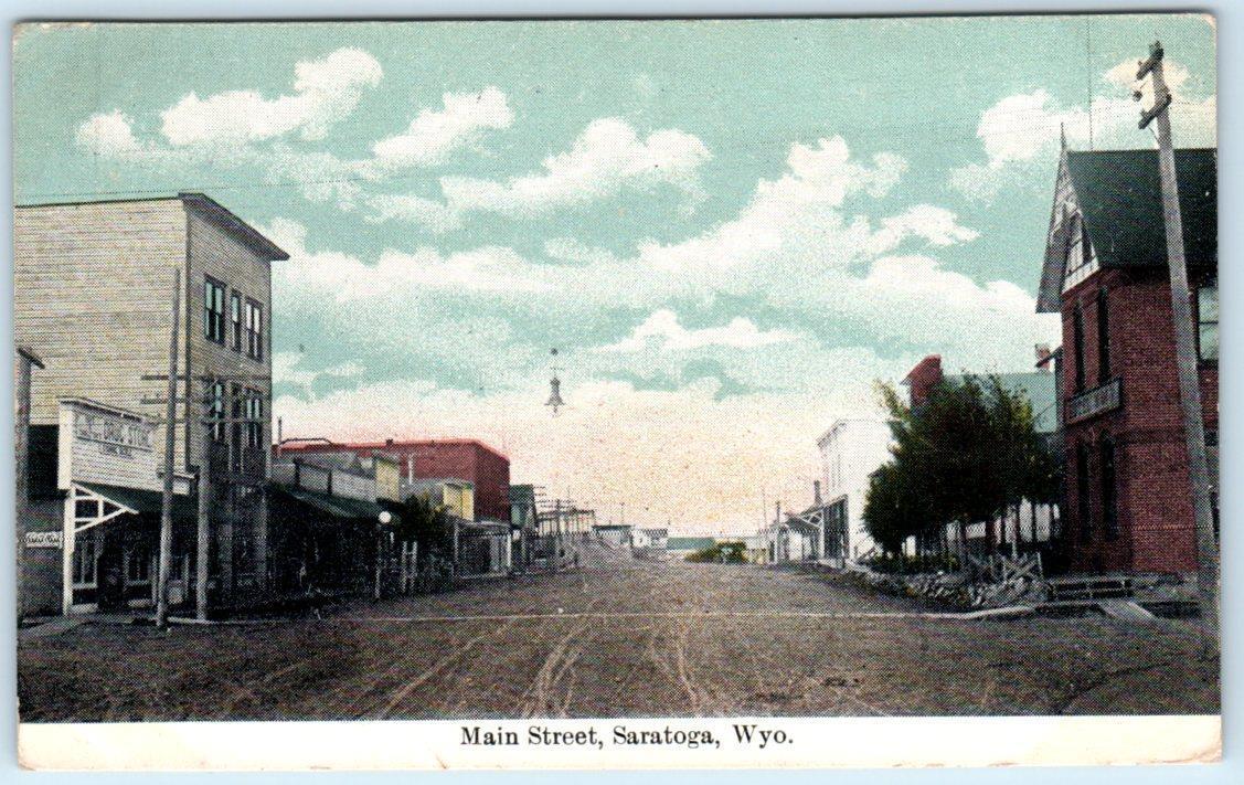SARATOGA, Wyoming WY MAIN STREET Scene 1910 Carbon County Postcard
