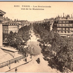 c1900s Paris, France Madeleine Church Boulevard Carriages Shops Roadside A358