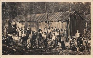 RPPC LOGGING LUMBER CAMP NEW ENGLAND L. G. FOSTER REAL PHOTO POSTCARD (c. 1915)