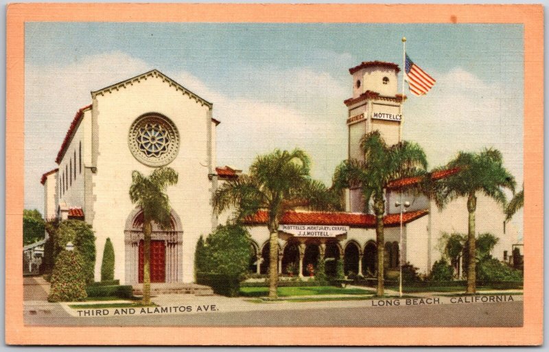 1943 Long Beach CA-California, Mottell's Mortuary & Chapel, Vintage Postcard