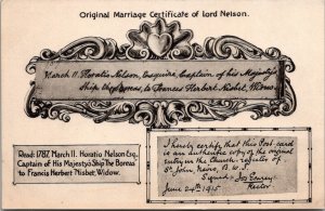 Original Marriage Certificate of Lord Nelson Antique Postcard 1915 JL8