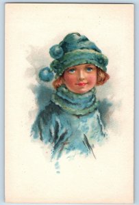 Minart Artist Signed Postcard Pretty Girl Little Wooly Water Colour Tuck c1910's