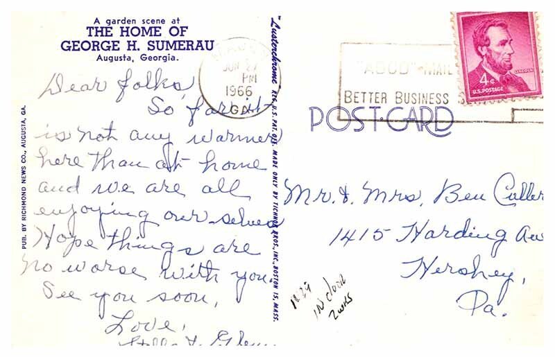 Postcard HOUSE SCENE Augusta Georgia GA AT4896