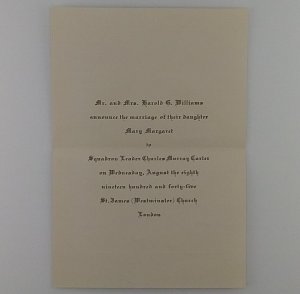 Vintage August 8th 1945 Wedding Marriage Invitation To A Squadron Leader