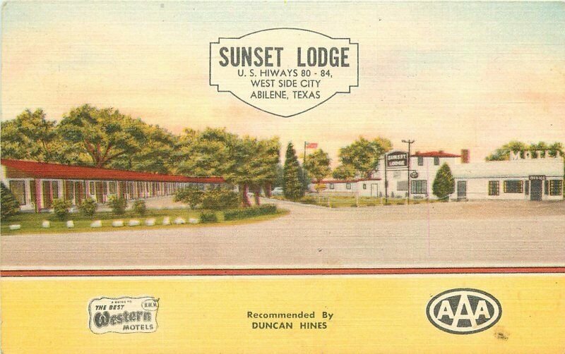 Abilene Texas roadside 1940s Sunset Lodge Postcard linen MWM 8455