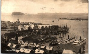 1936 HAMMERFEST NORWAY PORTSIDE BOATS DOCKS RPPC POSTCARD 42-350