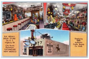 Tucumcari New Mexico N.MX Postcard Elk Rexall Drug Store Exterior c1940s Vintage