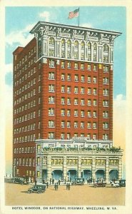 Wheeling West Virginia Hotel Windsor on National Highway Old Cars Horse Postcard