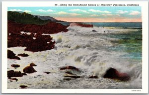 Rock-Bound Shores Monterey Peninsula California CA Pacific Ocean Postcard