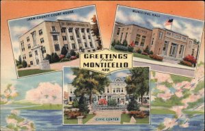 Monticello Arkansas AR Court House Multi-View Linen Vintage Postcard