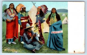 Native American Family man holding gun USA Postcard