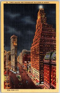 VINTAGE POSTCARD TIMES SQUARE AND PARAMOUNT BUILDING AT NIGHT N.Y.C. 1950