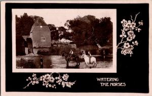 Watering the Horses Pond Water Wheel Mill Davidson Bros. Vintage Postcard N06