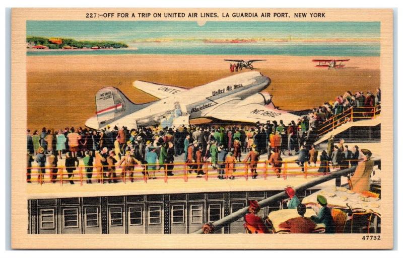 Mid-1900s La Guardia Airport United Air Lines Airplane, New York City Postcard