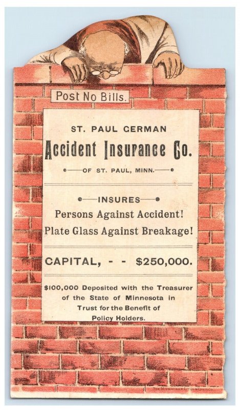 1880s-90s Scrap Die-Cut St. Paul German Accident Ins. Old Man Brick Wall #6Z