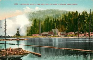 Mitchell Postcard 2339 Lumbering in CA, Mill & Lake at Shaver, near Fresno