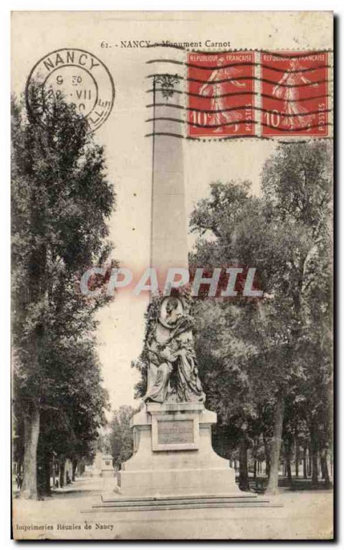 Old Postcard Nancy Monument Carnot