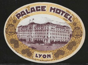 Palace Hotel, Lyon, France, Hotel Label, Unused, Size: 86 mm x 115 mm.