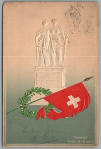 SWITZERLAND MONUMENT NATIONAL A GENEVA EMBOSSED ANTIQUE POSTCARD